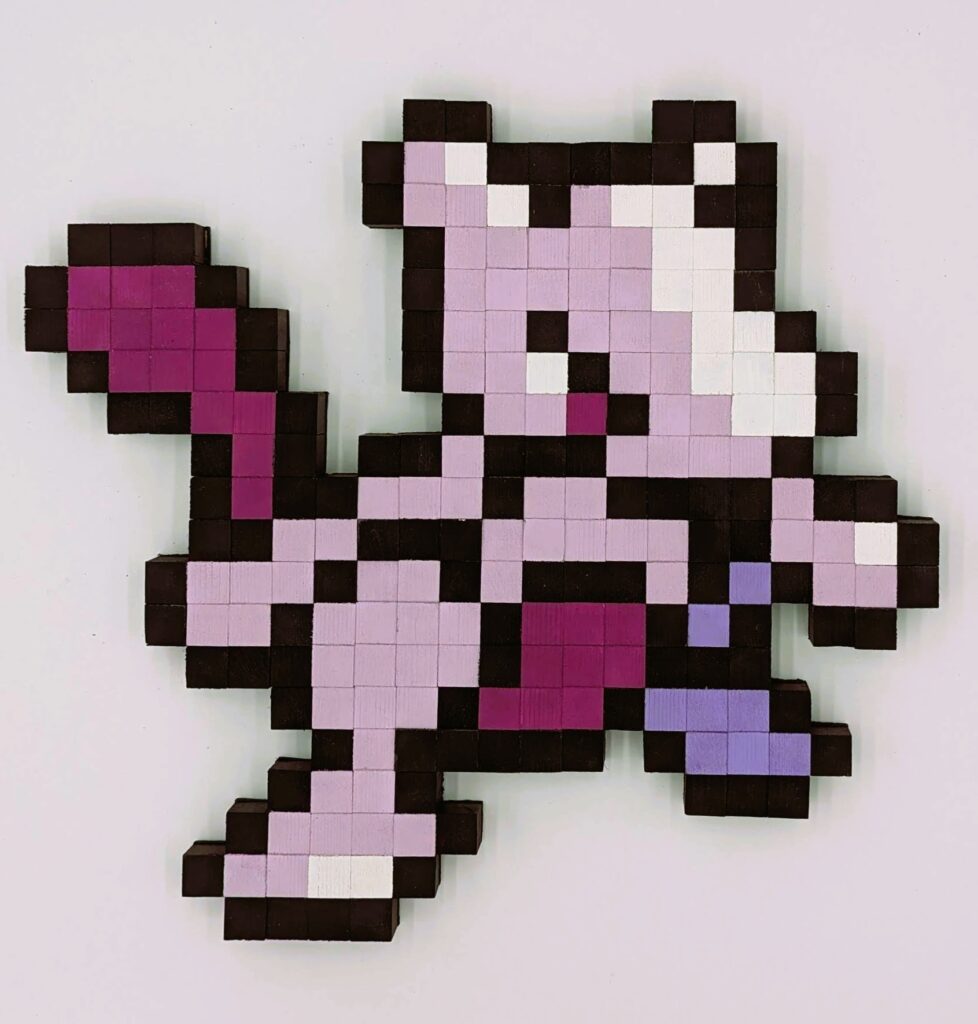 Mewtwo 8-bit Wooden Pixel Art